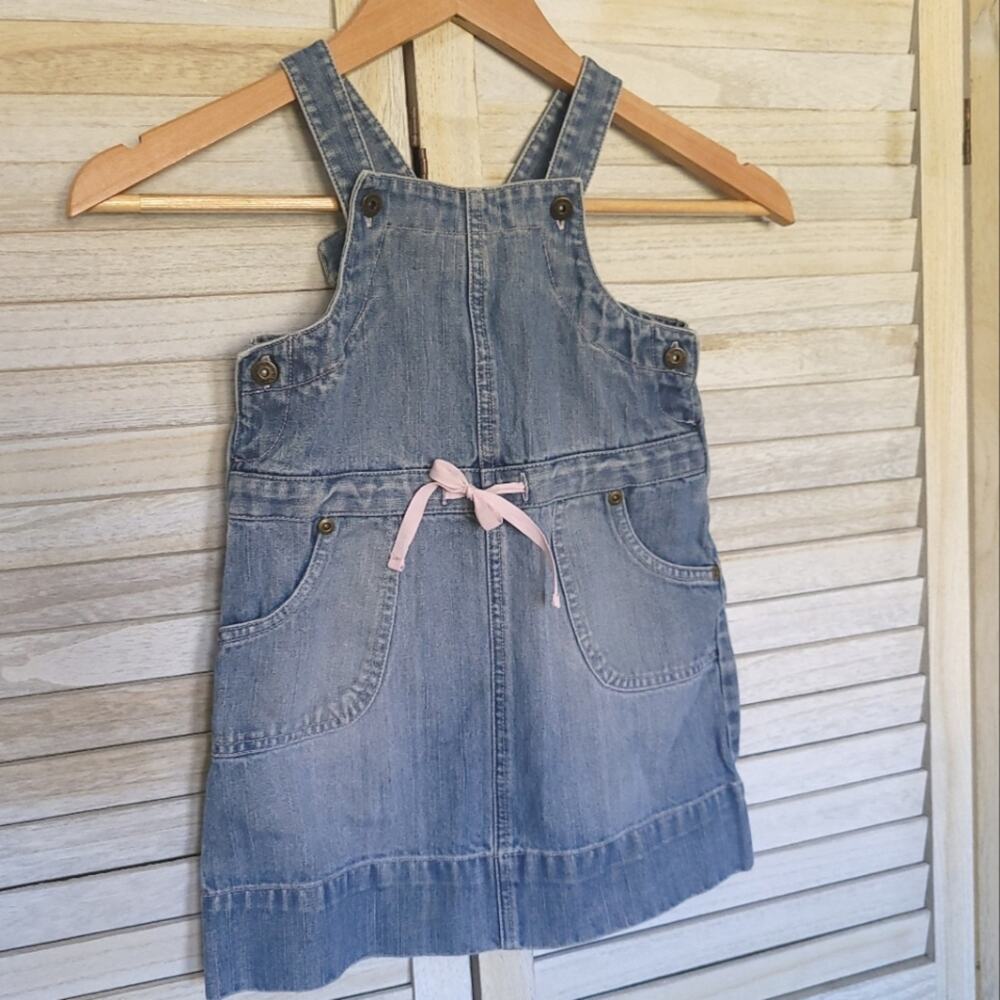 💛3/$15 Girls Denim Dress Polka Tots Size 4T Jean 4 Toddler Overall Skirt Cotton